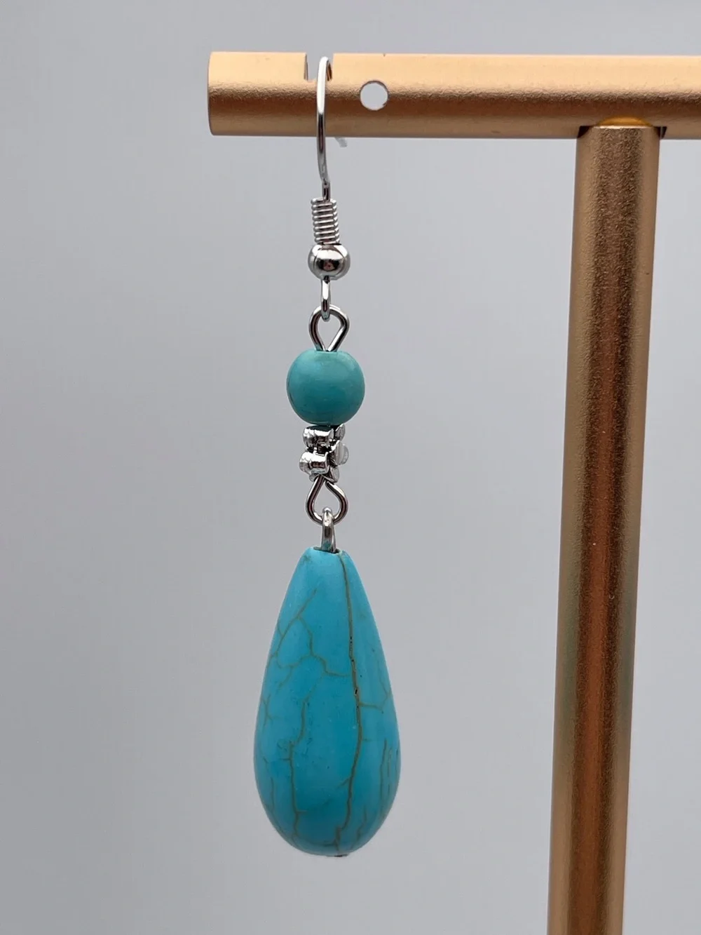 Turquoise Water Drop Shape Dangle Earrings - Picture 3 of 12